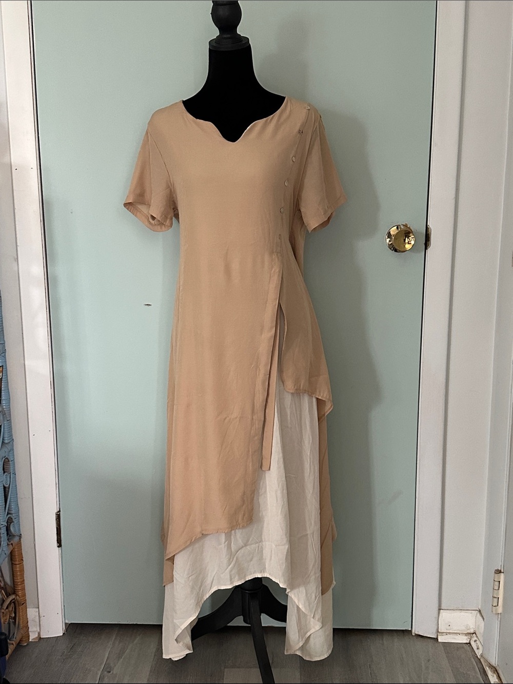 Beige Layered Asymmetric Women’s Dress